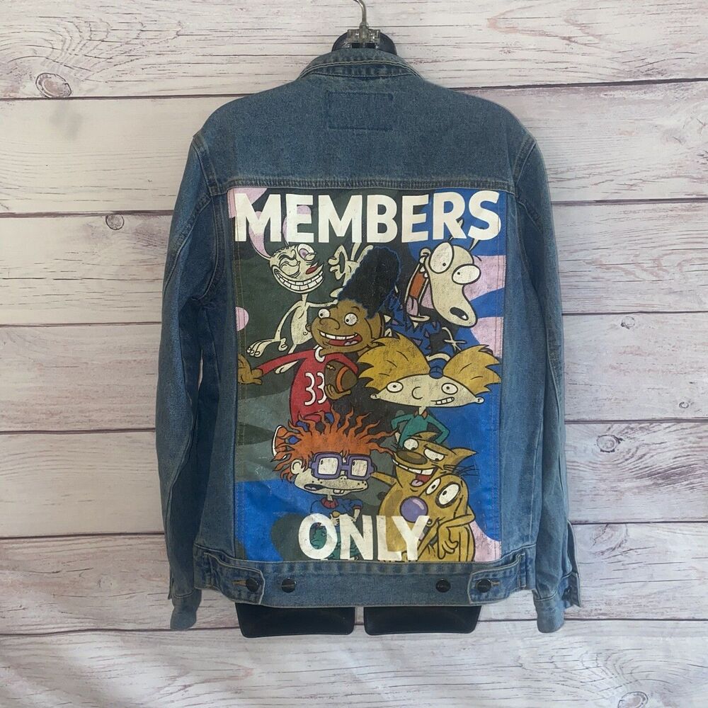 Members Only x Nickelodeon Denim Jacket S Rugrats Hey Arnold CatDog 90s